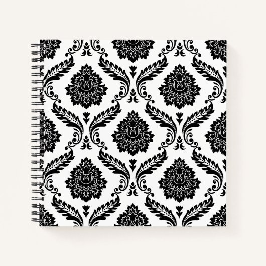 Rococo Damask Pattern Black on White ノートブック (正面)