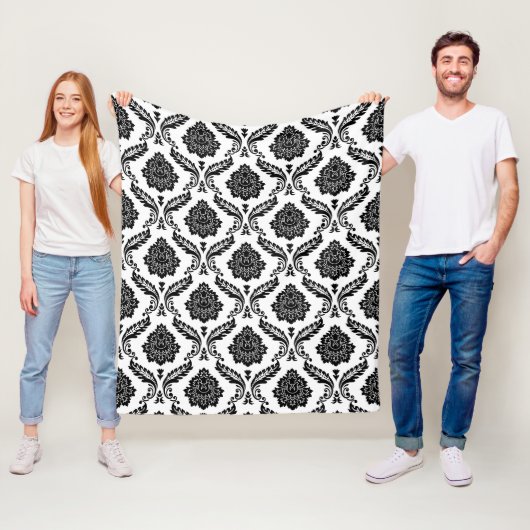 Rococo Damask Pattern Black on White フリースブランケット (インサイチュ)
