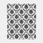 Rococo Damask Pattern Black on White フリースブランケット (正面)
