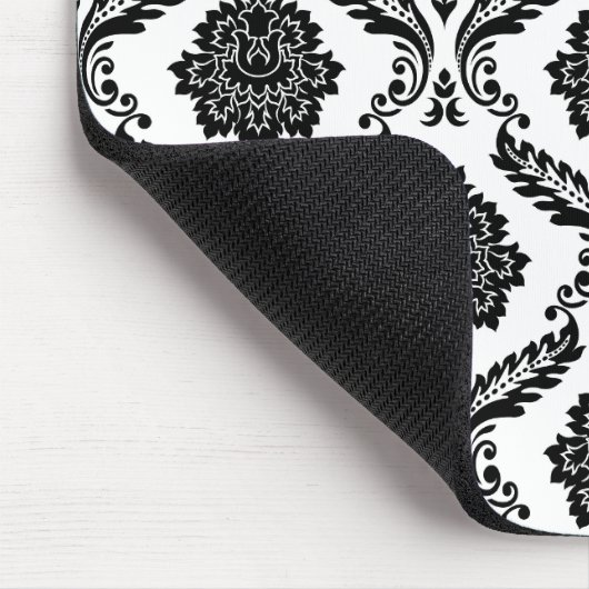Rococo Damask Pattern Black on White マウスパッド (コーナー)