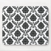 Rococo Damask Pattern Black on White マウスパッド (正面)