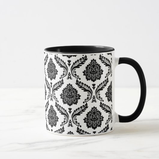 Rococo Damask Pattern Black on White マグカップ (右)