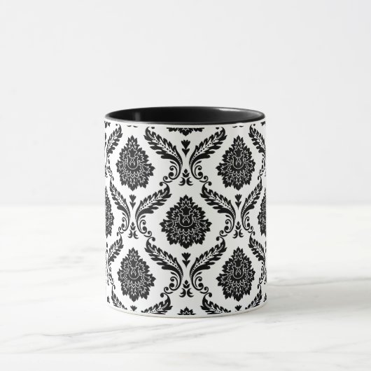 Rococo Damask Pattern Black on White マグカップ (中央)