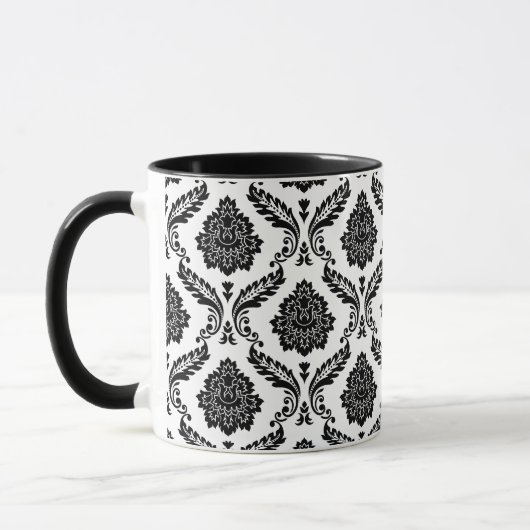 Rococo Damask Pattern Black on White マグカップ (左)