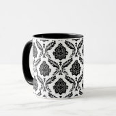 Rococo Damask Pattern Black on White マグカップ (正面左)