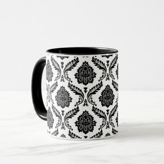 Rococo Damask Pattern Black on White マグカップ (正面左)