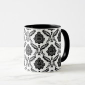 Rococo Damask Pattern Black on White マグカップ (正面右)