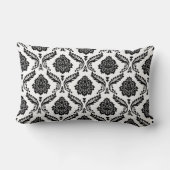 Rococo Damask Pattern Black on White ランバークッション (裏面)