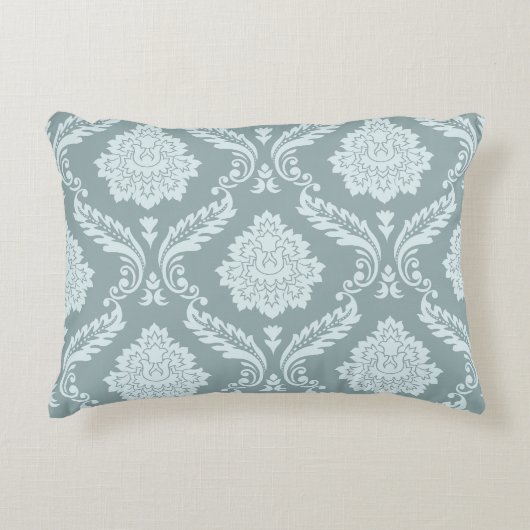 Rococo Damask Pattern Duck Egg Blue+Teal アクセントクッション (正面)