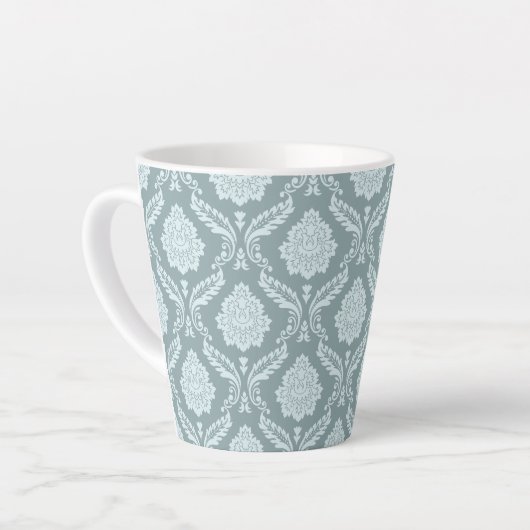 Rococo Damask Pattern Duck Egg Blue+Teal カフェラテマグ (左アングル)