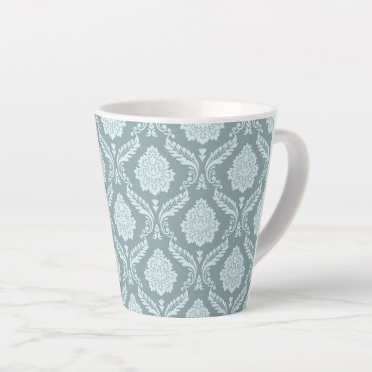 Rococo Damask Pattern Duck Egg Blue+Teal カフェラテマグ (右アングル)