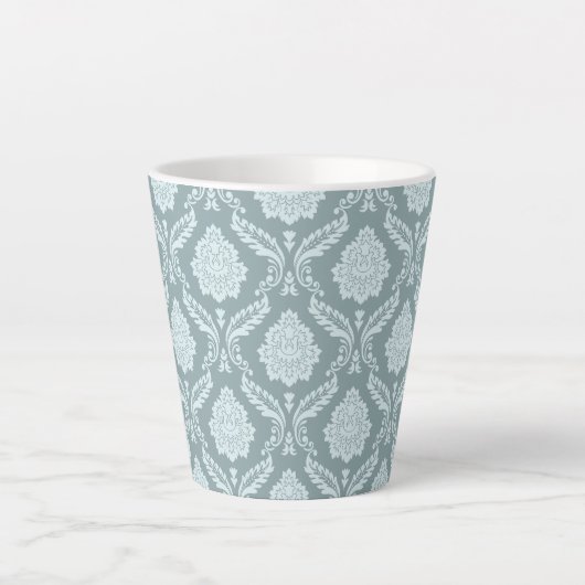 Rococo Damask Pattern Duck Egg Blue+Teal カフェラテマグ (正面)