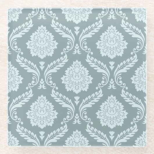 Rococo Damask Pattern Duck Egg Blue+Teal ガラスコースター (正面)