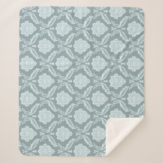 Rococo Damask Pattern Duck Egg Blue+Teal シェルパブランケット (正面)