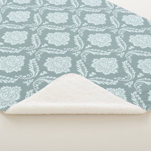Rococo Damask Pattern Duck Egg Blue+Teal シェルパブランケット (3/4)