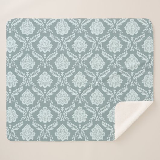 Rococo Damask Pattern Duck Egg Blue+Teal シェルパブランケット (正面(横))