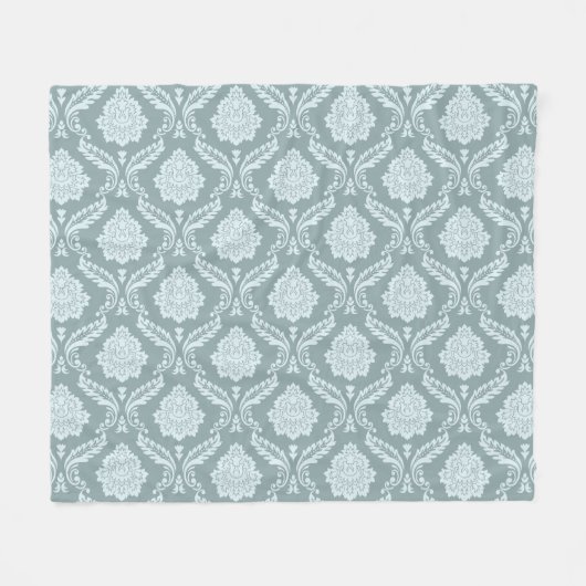 Rococo Damask Pattern Duck Egg Blue+Teal フリースブランケット (正面(横))