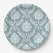 Rococo Damask Pattern Duck Egg Blue+Teal ペーパープレート (正面)
