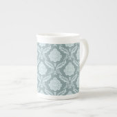 Rococo Damask Pattern Duck Egg Blue+Teal ボーンチャイナマグカップ (正面右)