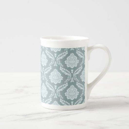 Rococo Damask Pattern Duck Egg Blue+Teal ボーンチャイナマグカップ (右)