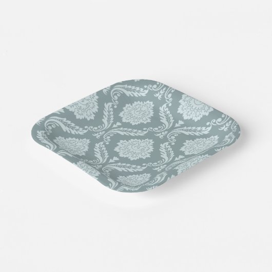 Rococo Damask Pattern Duck Egg Blue+Teal Paper Pla ペーパープレート (傾斜あり)
