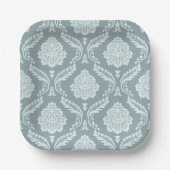 Rococo Damask Pattern Duck Egg Blue+Teal Paper Pla ペーパープレート (正面)