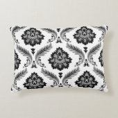 Rococo Damask Pattern Grey Black White アクセントクッション (正面)