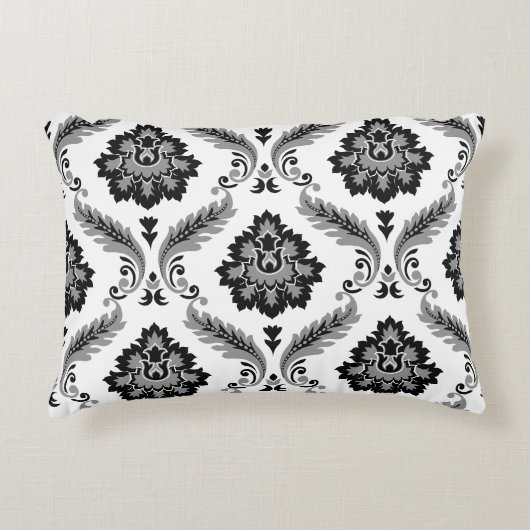 Rococo Damask Pattern Grey Black White アクセントクッション (正面)