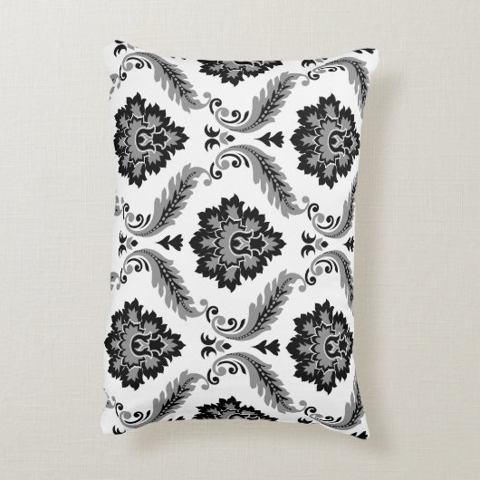 Rococo Damask Pattern Grey Black White アクセントクッション (裏面(縦))