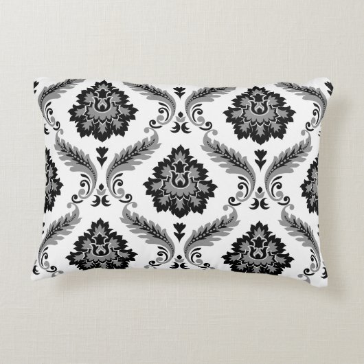 Rococo Damask Pattern Grey Black White アクセントクッション (裏面)