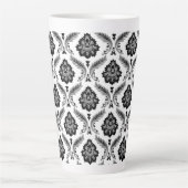 Rococo Damask Pattern Grey Black White カフェラテマグ (正面)