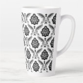Rococo Damask Pattern Grey Black White カフェラテマグ (右)