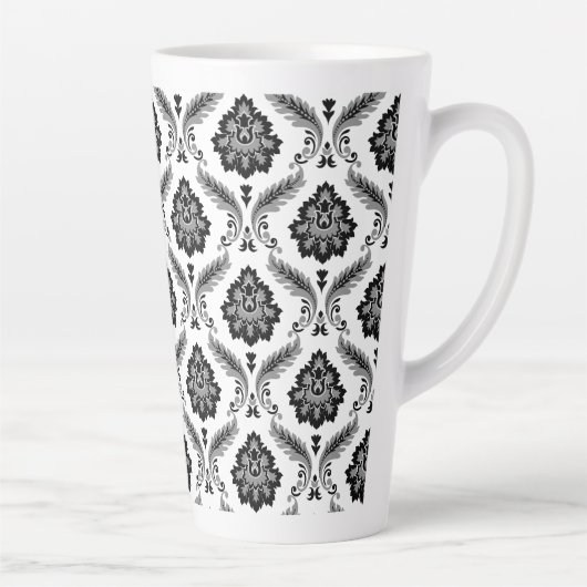Rococo Damask Pattern Grey Black White カフェラテマグ (右)
