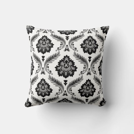 Rococo Damask Pattern Grey Black White クッション (裏面)