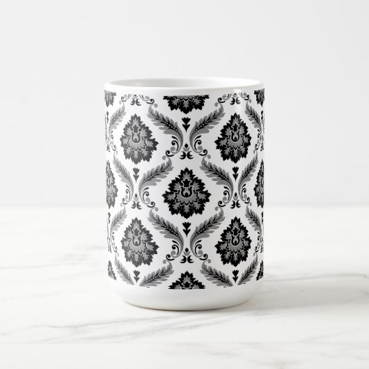 Rococo Damask Pattern Grey Black White コーヒーマグカップ (中央)