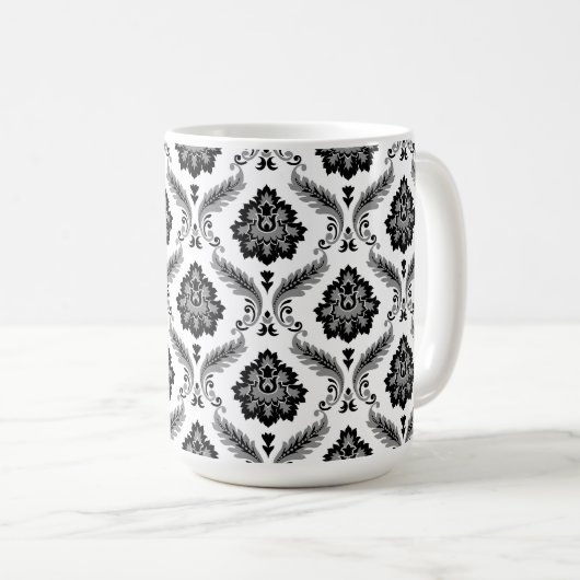 Rococo Damask Pattern Grey Black White コーヒーマグカップ (正面右)