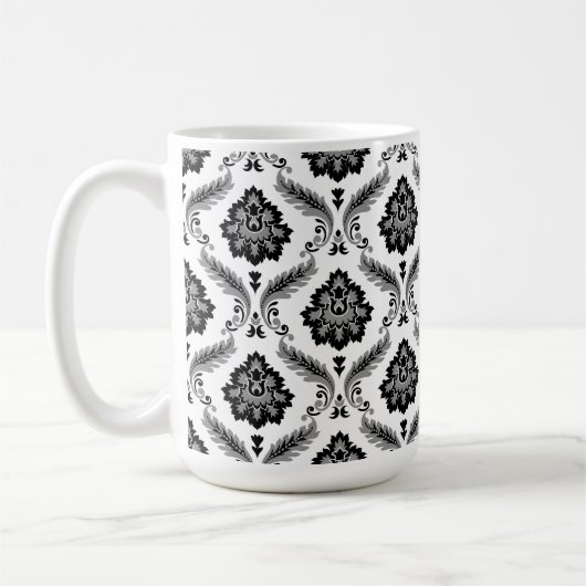 Rococo Damask Pattern Grey Black White コーヒーマグカップ (左)