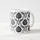 Rococo Damask Pattern Grey Black White ジャンボコーヒーマグカップ (正面右)
