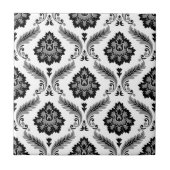 Rococo Damask Pattern Grey Black White タイル (正面)