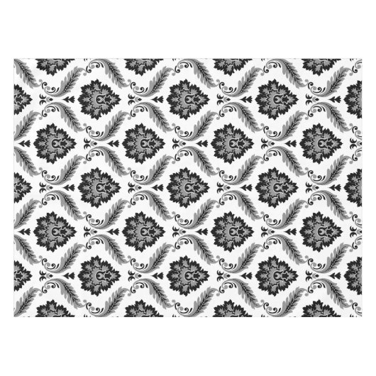 Rococo Damask Pattern Grey Black White テーブルクロス (正面(横))