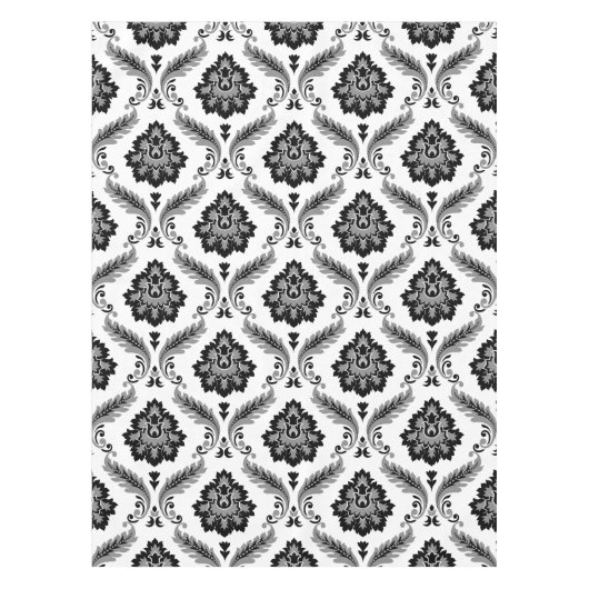Rococo Damask Pattern Grey Black White テーブルクロス (正面)