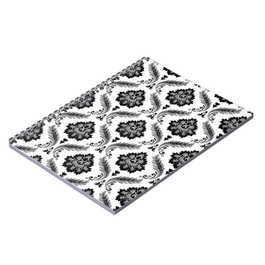 Rococo Damask Pattern Grey Black White ノートブック (左側)