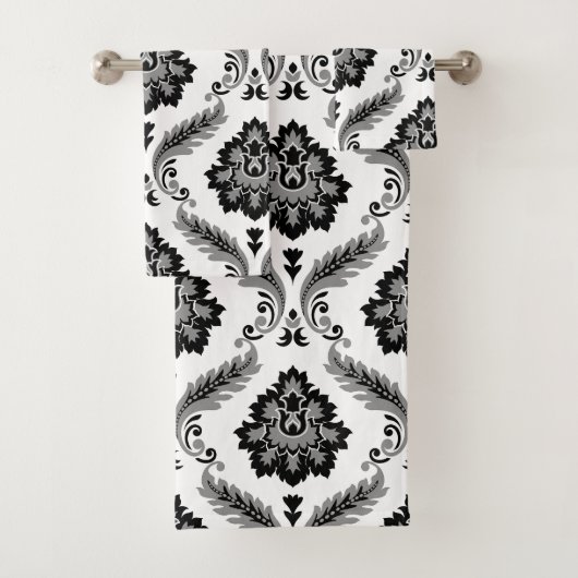 Rococo Damask Pattern Grey Black White バスタオルセット (インサイチュ)