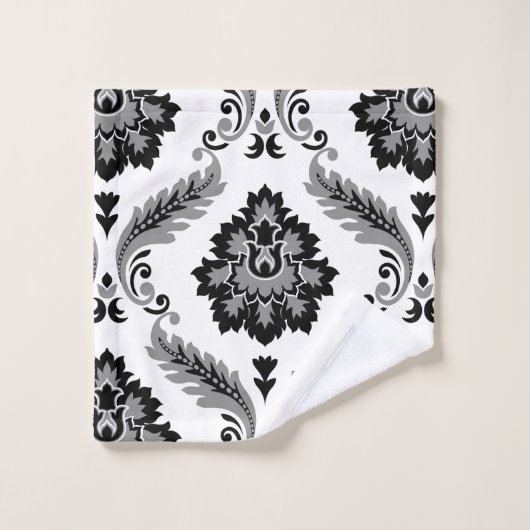 Rococo Damask Pattern Grey Black White バスタオルセット (ウォッシュタオル)