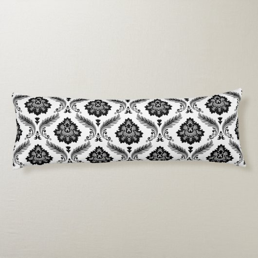 Rococo Damask Pattern Grey Black White ボディピロー (裏面)