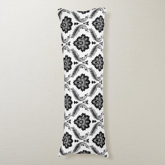 Rococo Damask Pattern Grey Black White ボディピロー (正面縦)