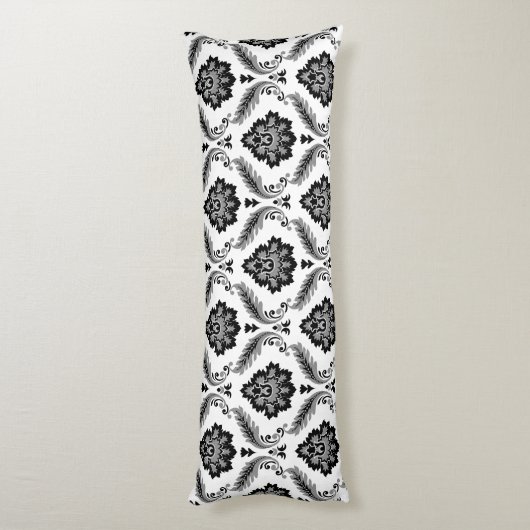 Rococo Damask Pattern Grey Black White ボディピロー (裏面 (縦))