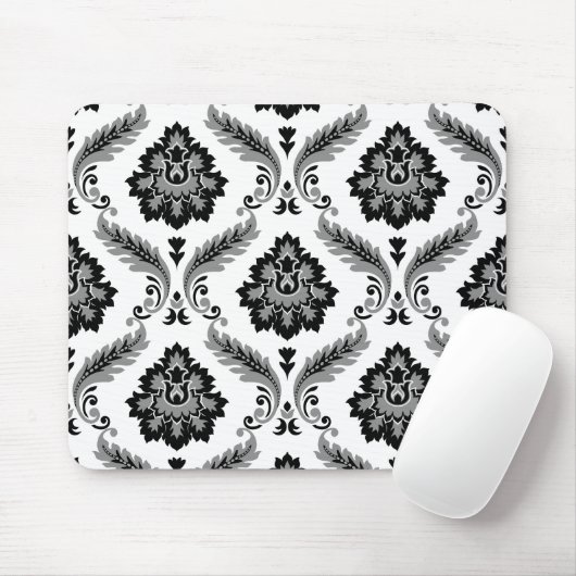 Rococo Damask Pattern Grey Black White マウスパッド (マウス)
