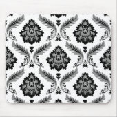 Rococo Damask Pattern Grey Black White マウスパッド (正面)