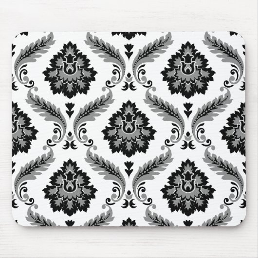 Rococo Damask Pattern Grey Black White マウスパッド (正面)